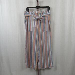 Seven7 Size 4 High Waisted Wide Leg Linen Blend Rainbow Pants Orange Blue White